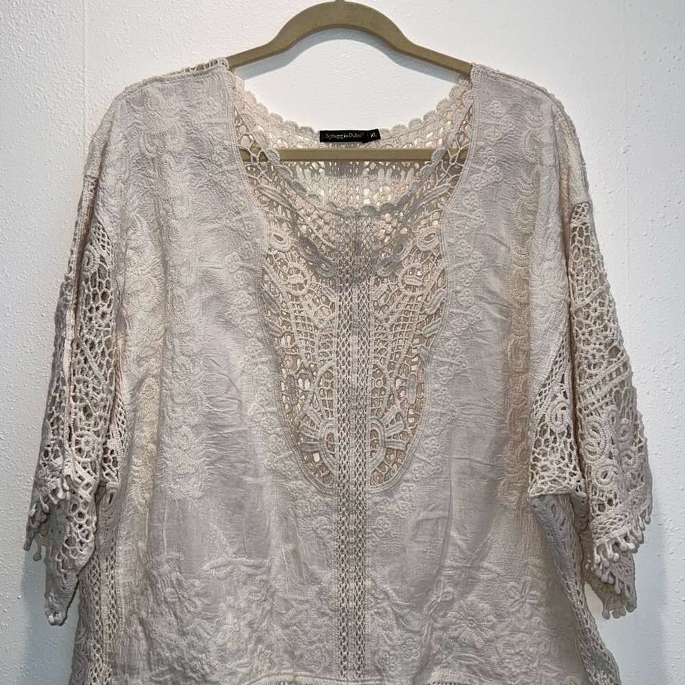 Spiaggia Dolce Women’s Top XL Lace Crochet Over Camisole Dressy Wedding